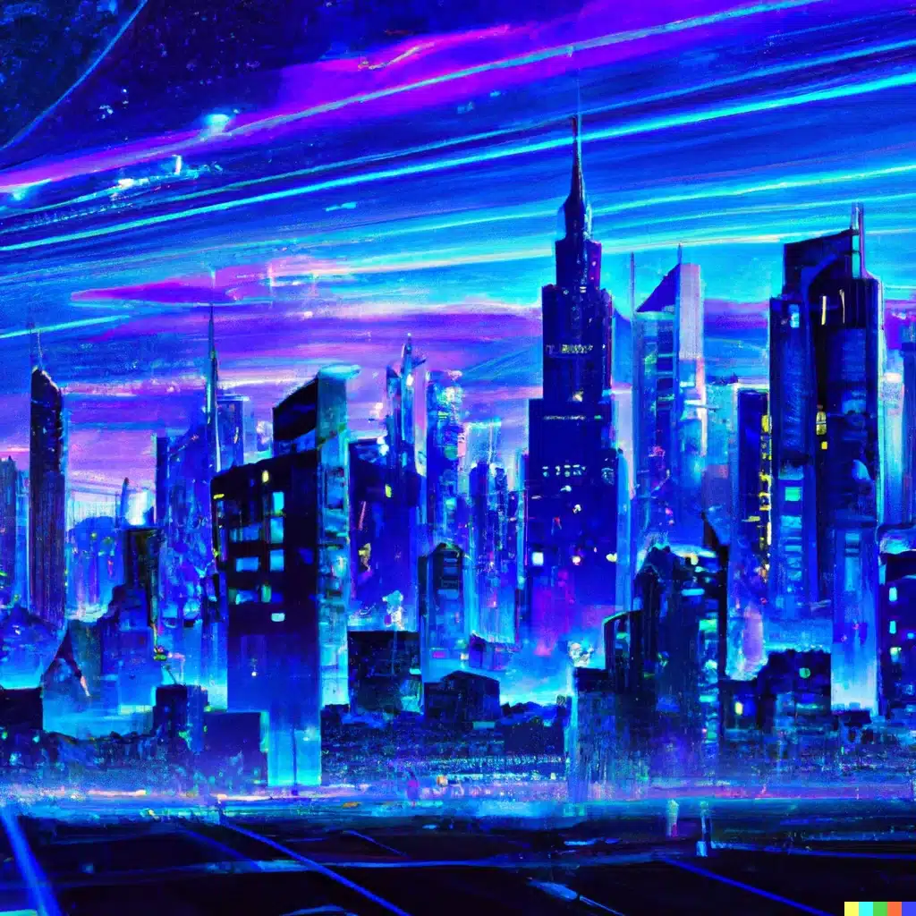 a digital art of a futuristic city with bluw neon light v0 w5jn5914mnh91