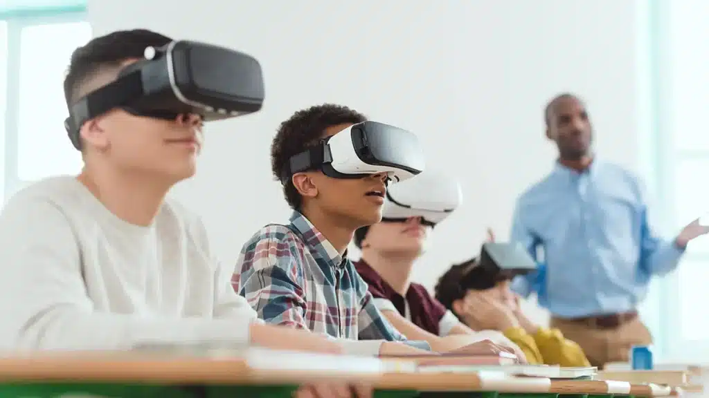 teacher students classroom virtual reality headsets feature